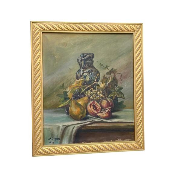 1927 Dutch Oil on Canvas Still Life Study “Fruit With Urn” Signed B. Jopps - Picture 1 of 12